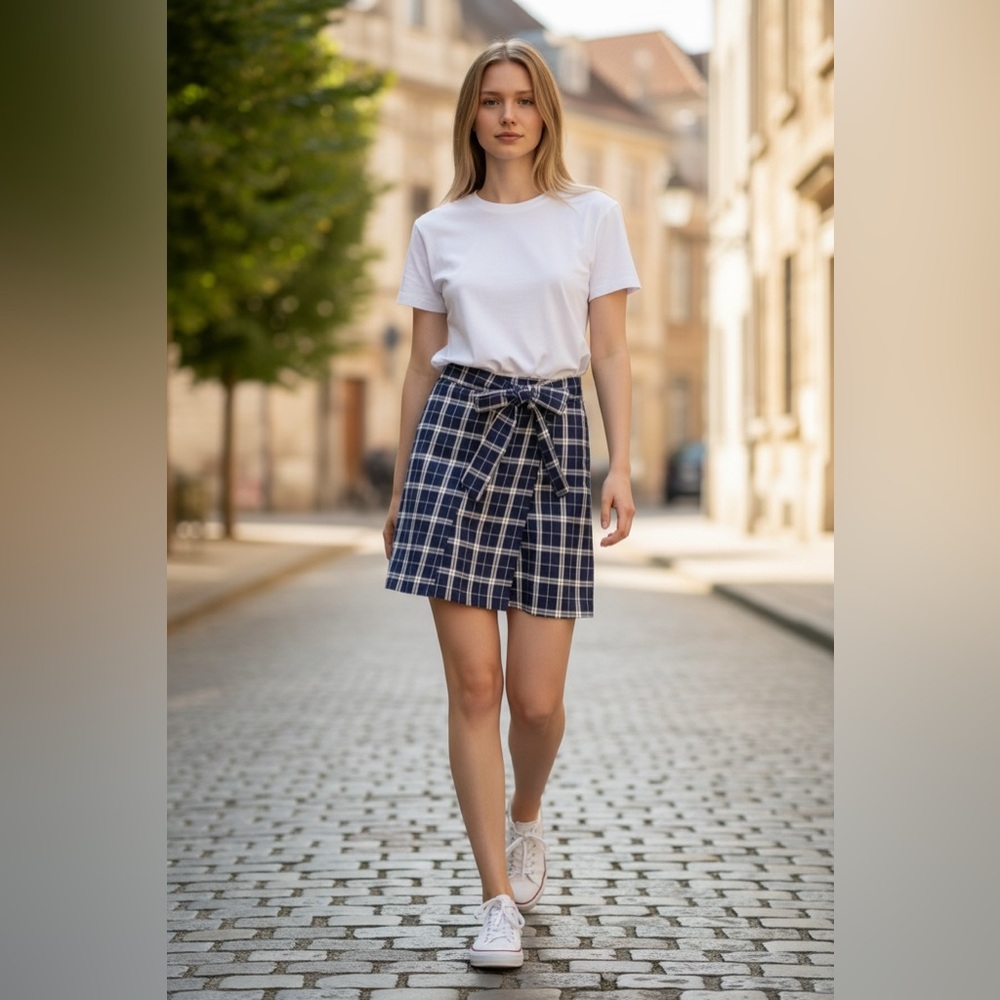 NWT Madewell Linen Blend Skirt Blue Plaid Tie-Front Academia Mini  ~ Sz S - Picture 8 of 8
